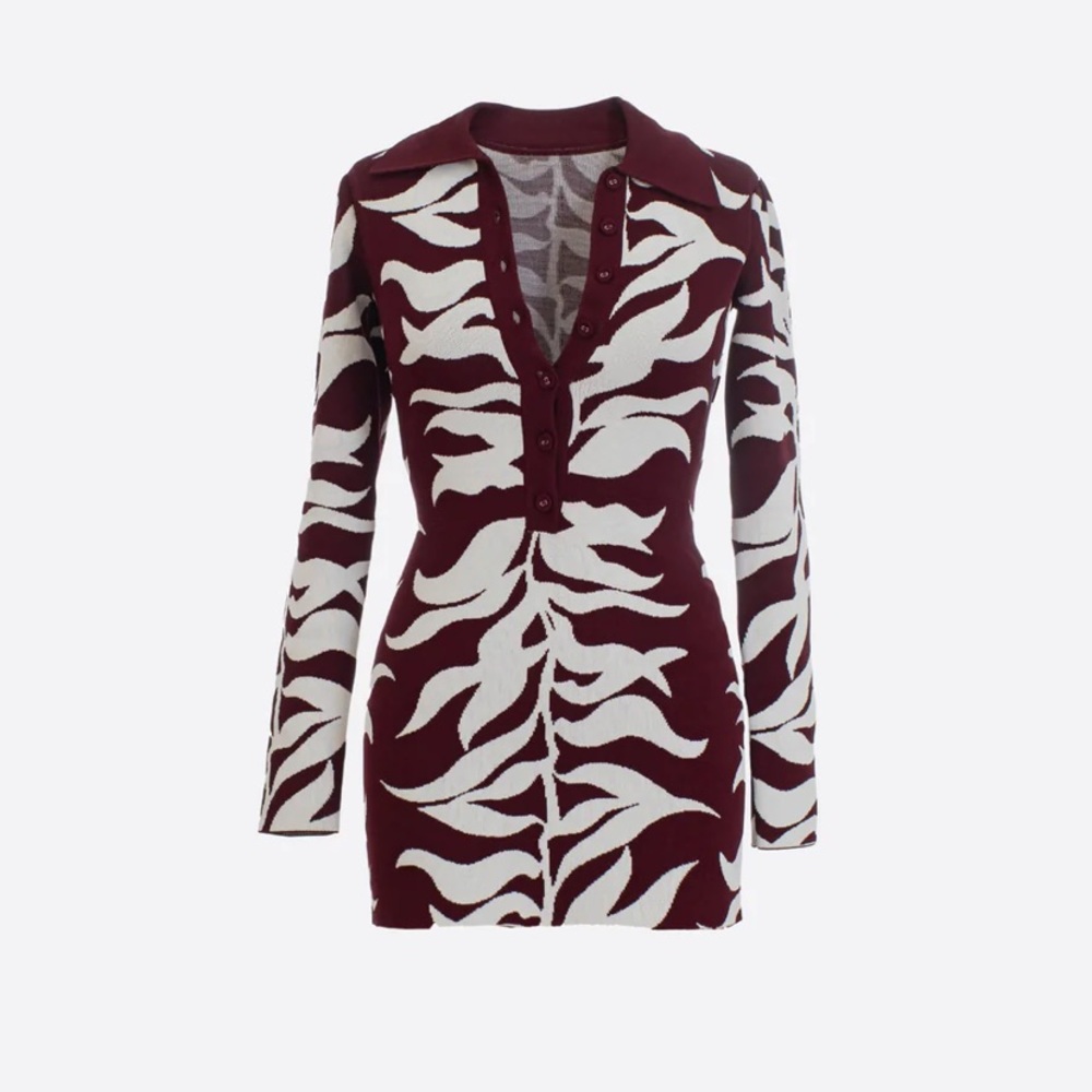 Hanifa Soraya Mini Dress in Plum and White
